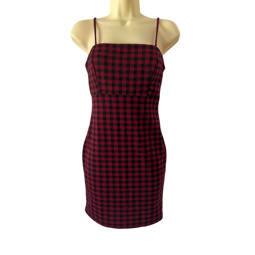 Forever21 Red and Black Check Knit Dress Mini Junior Size Small Bodycon Summer